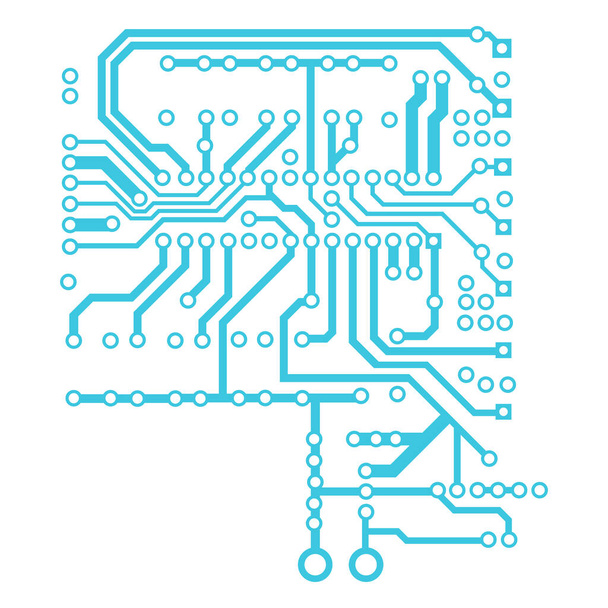 Blue circuit board isolated on white. Wide lines and round pins at the ends. Element for technical designs. Vector EPS 10. - Вектор,изображение