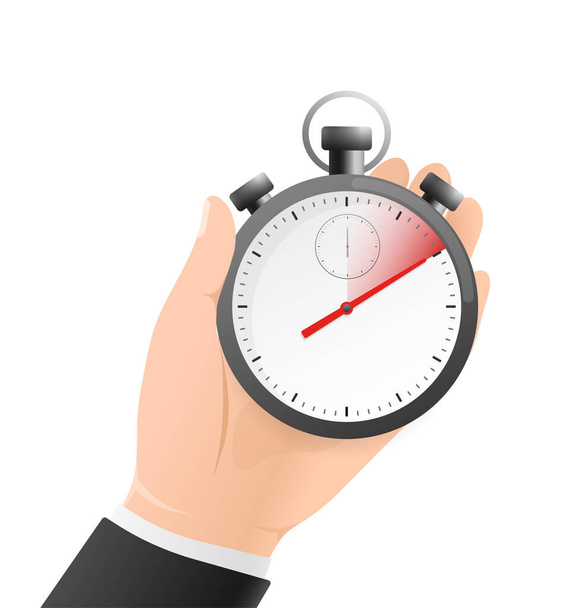 Icona cartone animato con timer con mano su sfondo bianco. Business design. Illustrazione vettoriale - Vettoriali, immagini