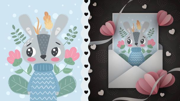 Rabbit illustration - idea for greeting card. - Vettoriali, immagini