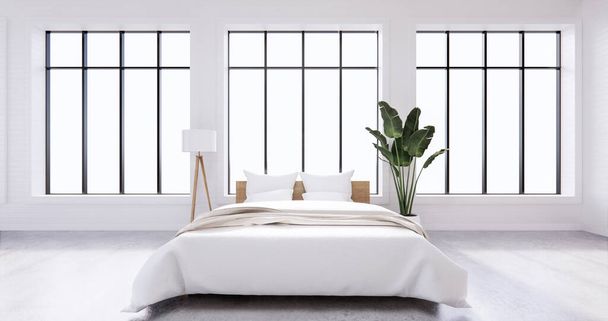 Schlafzimmer innen Loft-Stil weißen Mauerziegel. 3D-Rendering - Foto, Bild