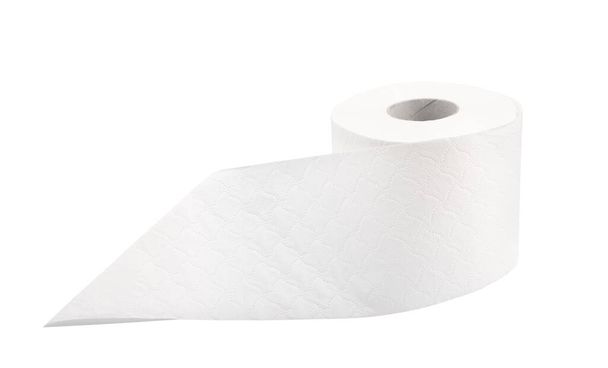 Roll WC-papír, szövet használatra a WC-szobában, használt tisztítására a szennyeződést a fürdőszobában elszigetelt fehér alapon. - Fotó, kép