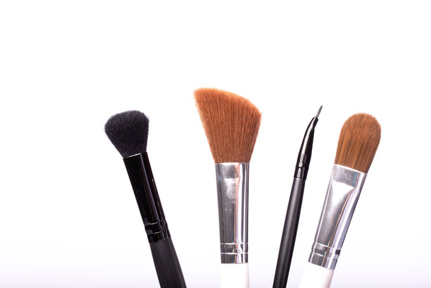 Close up makeup brush set isolated on white background. Beauty, face perfecting - Photo, Image