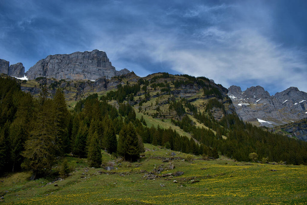 Mountain panorama during a road trip across the Klausenpass in Switzerland 8.5.2020 - Photo, Image