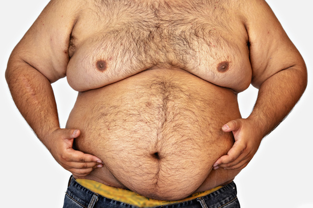 Fat Man Isolated on White Background,Obesity Causes Many Diseases. - Foto, Imagem