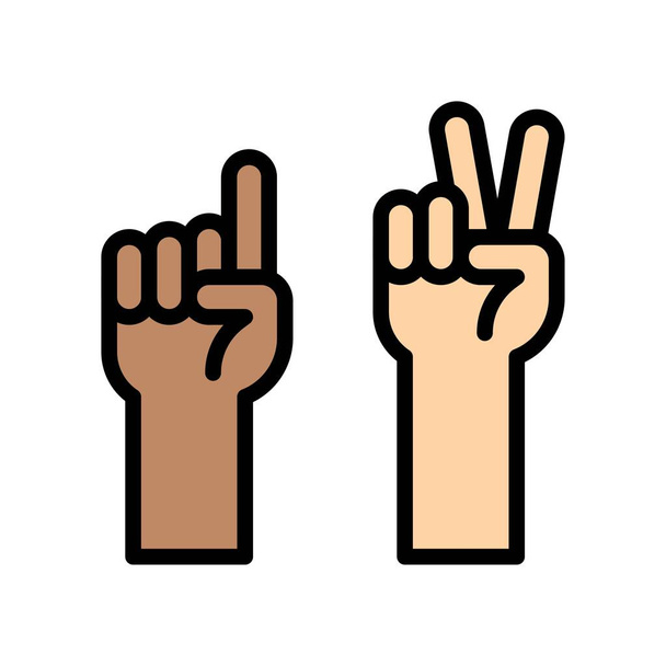 protesta relacionada con las manos con uno y dos dedos hacia arriba vector con movimiento editable - Vector, Imagen
