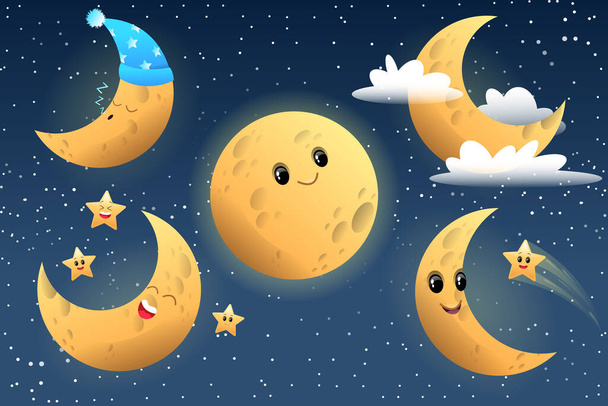 Cute moon character collection - Vector, Image