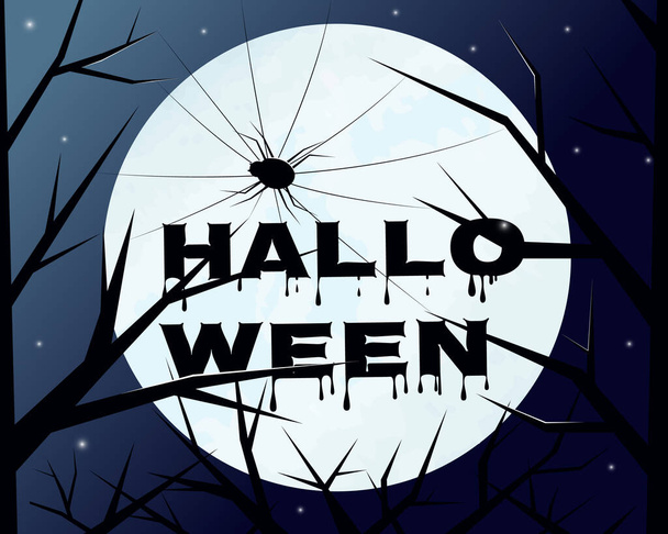 Halloween card spider on moon background - Vektori, kuva
