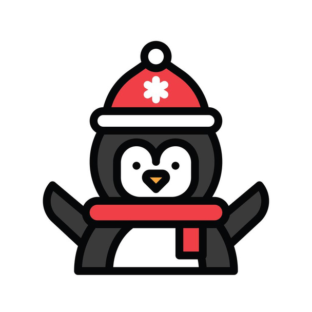 pinguïn, met sneeuwvlokken hoeden, en sjaals avatars, met bewerkbare slagen, - Vector, afbeelding