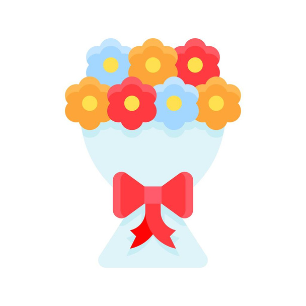 wedding and love related flower bouquet with bow vector in flat design - Vector, Imagen