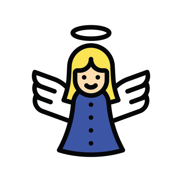 クリスマス関連のかわいい天使翼のアバターを持つ女の子編集可能なストロークで, - ベクター画像