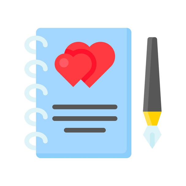 bruiloft en liefde gerelateerde notitieboek met pen vector in plat ontwerp - Vector, afbeelding