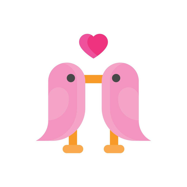 San Valentín amor y romance relacionados aves beso con vector de corazón en diseño plano - Vector, imagen