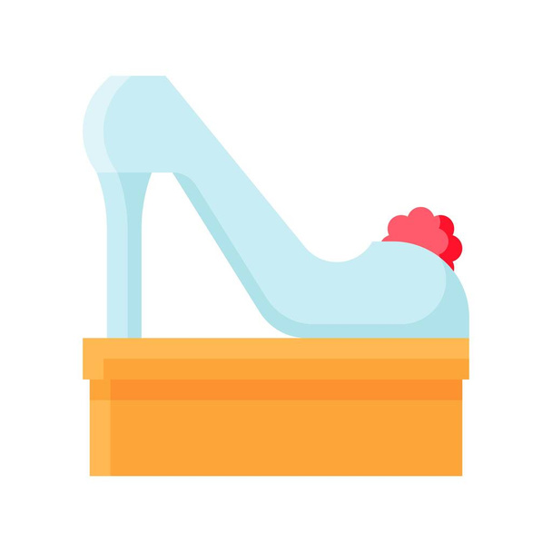 bruiloft en liefde gerelateerde vrouwen hielschoen op schoenendoos vector in plat ontwerp - Vector, afbeelding