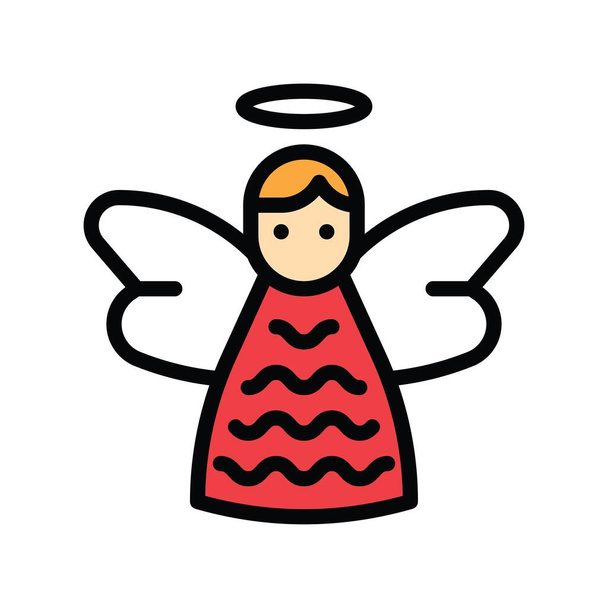 Karácsony, kapcsolódó aranyos angyalok lányok, szárny avatarok, szerkeszthető stroke, - Vektor, kép
