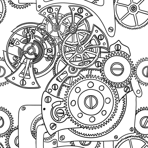 Seamless pattern hand-drawing clockwork isolated on white background. - Vector, Image