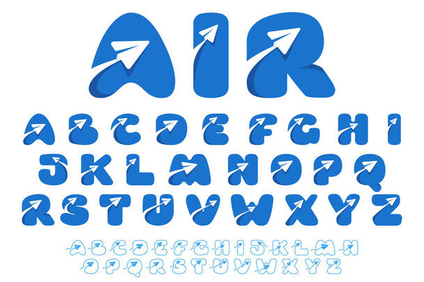 Alphabet bestehend aus Linien- und negativen Raumflugzeugsymbolen. Konzipiert für Werbung der Fluggesellschaften, Reiseinformationen, Identität der Atemwege usw.. - Vektor, Bild