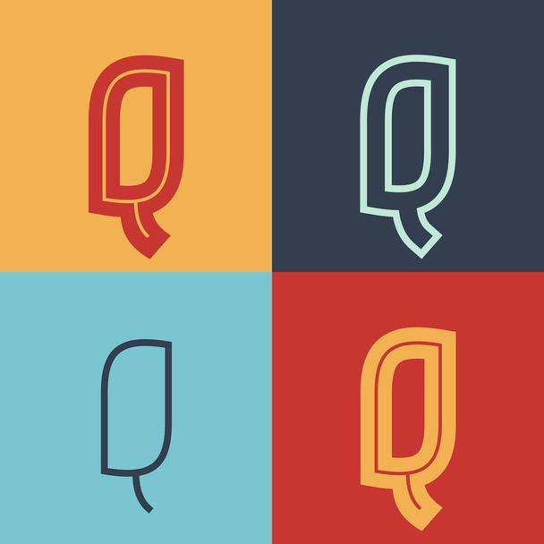 Art Deco inspired letter Q logo set with line in the middle. Perfect for contemporary magazines, vintage branding, space posters, steampunk headers, and advertising. - Vector, Image