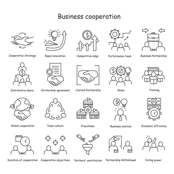 Conjunto de iconos de línea de cooperación empresarial. Editable  - Vector, Imagen