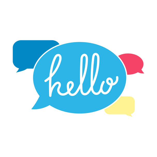 "Hallo" -Schriftzug. Fun Doodle Stil kalligraphische Überschrift in Farben Sprechblasen - Vektor, Bild