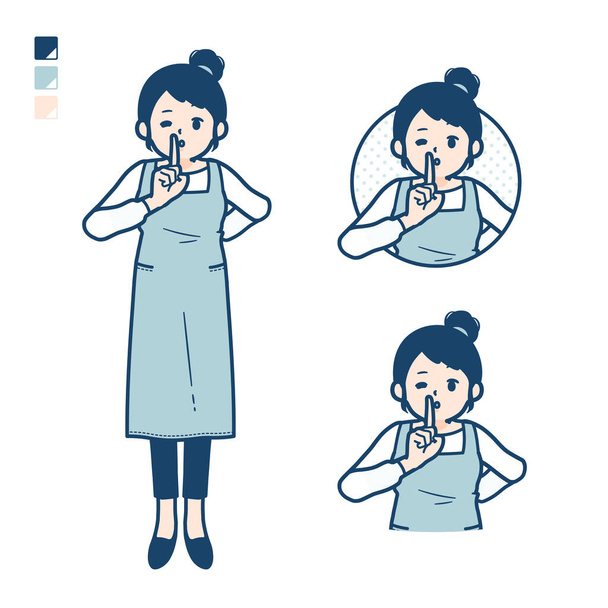 A woman in a apron with be quiet hand sign images - Vektor, obrázek