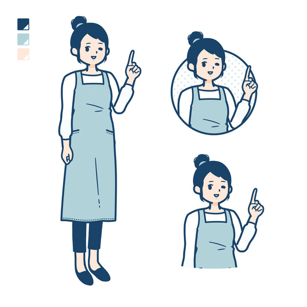 A woman in a apron with pointing hand sign images - Vektor, obrázek