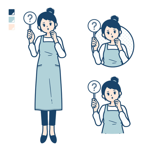 A woman in a apron with Put out a question panel image - Vektor, obrázek