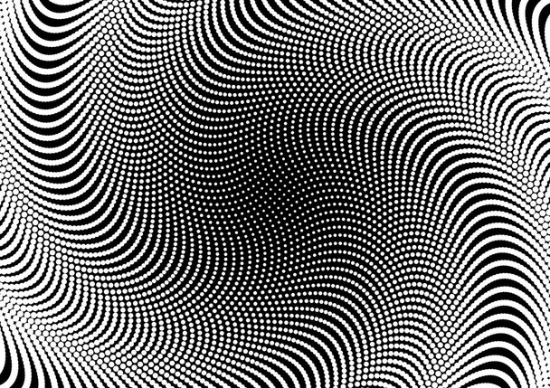 Ένα απλό ρετρό στυλ φόντο μοτίβο halftone με στροβιλισμούς από λευκές κουκίδες σε μαύρο φόντο - Φωτογραφία, εικόνα