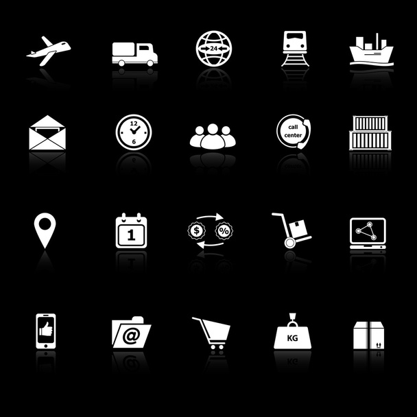 Logistic icons with reflect on black background - Vector, Image