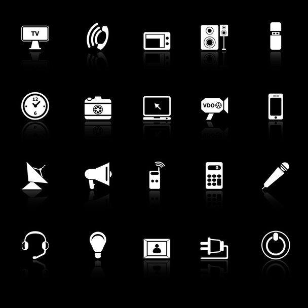 Electronic icons with reflect on black background - Vektor, obrázek