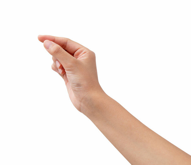 A woman's hand in a plucking gesture on a white background - Photo, Image