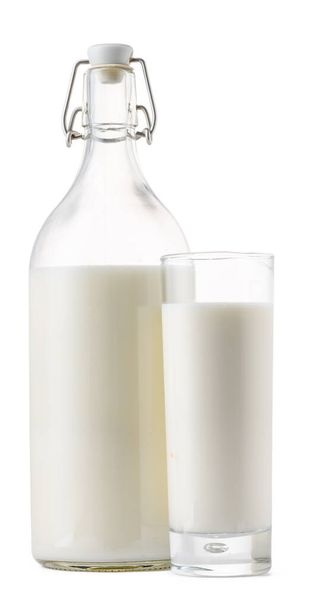 Glass bottle and cup of fresh milk isolated - Fotoğraf, Görsel