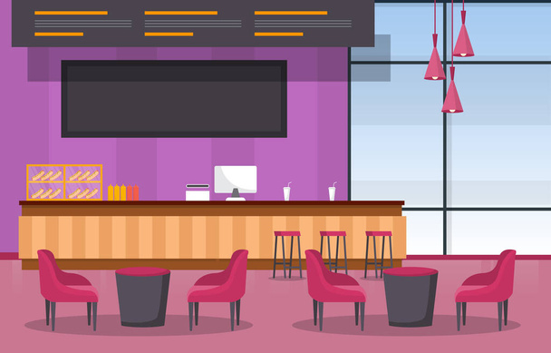 Patio de comidas Interior Interior vacío Restaurante Cafetería Ilustración - Vector, imagen