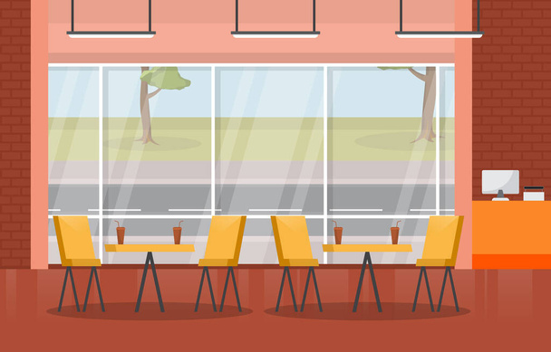 Food Court Εσωτερική Κενό Εστιατόριο Καφετέρια Εικονογράφηση - Διάνυσμα, εικόνα