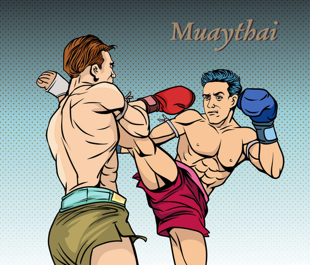 Muay Thai csodálatos harcművészete. Pop art vektor illusztráció - Vektor, kép