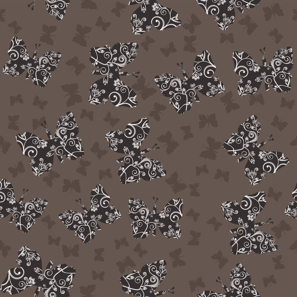   Brown butterflies with patterns, seamless background - Vector, afbeelding