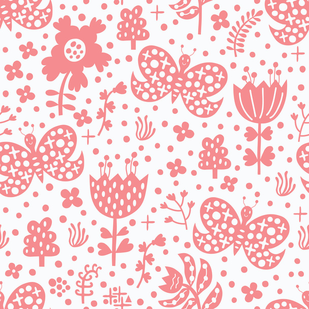 Flower and butterfly seamless patter - Vector, Image