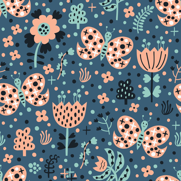 Flower and butterfly seamless patter - ベクター画像