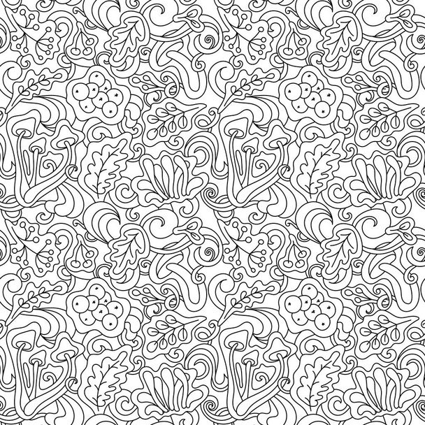 Seamless doodles hand drawn Autumn pattern. Line art for fabric, backdrop and other . Sketchy with fall theme items. Black and white Vector illustration. - Vektor, kép