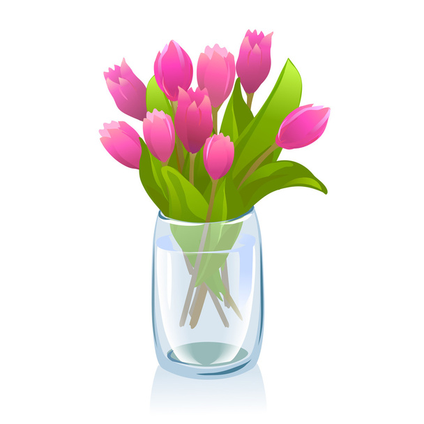 transparent vase with tulips - Vettoriali, immagini
