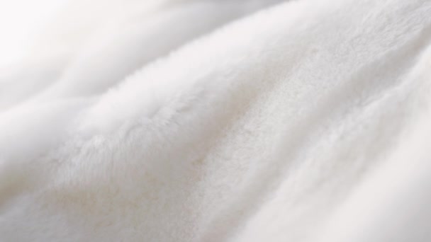 Manteau de fourrure moelleux blanc texture, vêtements d'hiver chauds, textile de luxe et fond de tissu agitant et se déplaçant - Séquence, vidéo