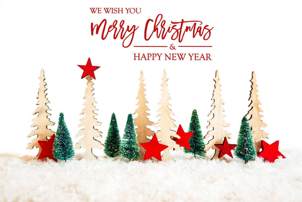 Christmas Tree, Snow, Red Star, Merry Christmas And Happy New Year - Photo, Image