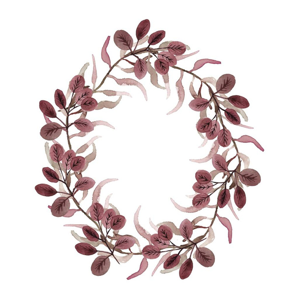 Floral wreath. Round borders made of hand drawn herbs and flowers. Herbal frame. Greenery autumn border isolated on white. Fall nature branch to ornate quote or logo. Wedding wreath invitation. - Vektör, Görsel