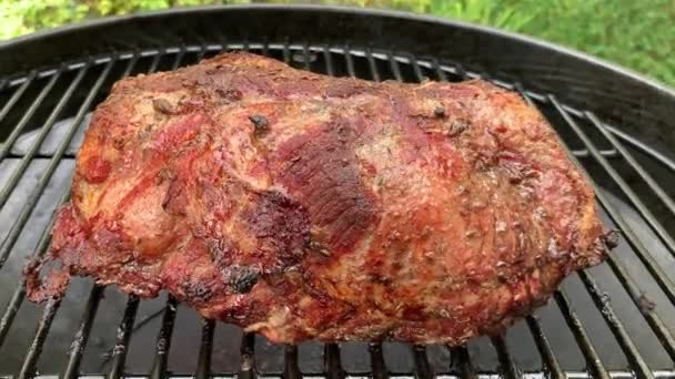 Liestal, Switzerland - September 22, 2020: A large piece of roast pork on the grill - Footage, Video