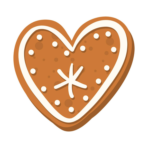 Vector christmas heart gingerbread cooki white background. Hand drawn illustation. - Vector, Image