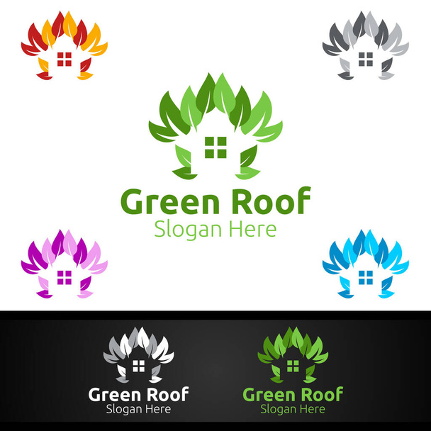 Zelené střešní logo pro nemovitosti střechy Real Estate nebo Handyman Architecture Design - Vektor, obrázek