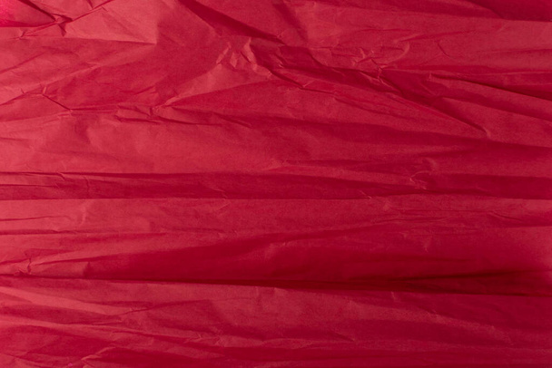 Crumpled Tissue Paper Texture Background. Red Wrinkled Rolling Cigarette Paper. Thin Wrapping Paper, Creased Crimson Page - Photo, Image