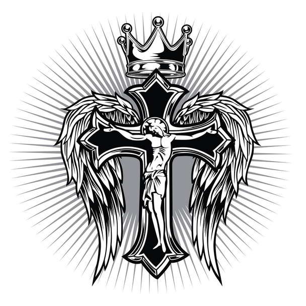 Christian Cross Wing CrownVector desenho Blak ilustração  - Vetor, Imagem