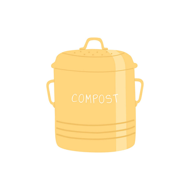 Bac à compost jaune. Déchets organiques. ordures réutilisables à la maison. Illustration vectorielle isolée sur fond blanc - Vecteur, image