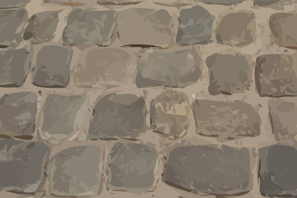 古い石畳のテクスチャ背景トップ表示。グレー花崗岩石畳道パターン,ヴィンテージブロック歩道モックアップ,舗装道路壁紙 - ベクター画像