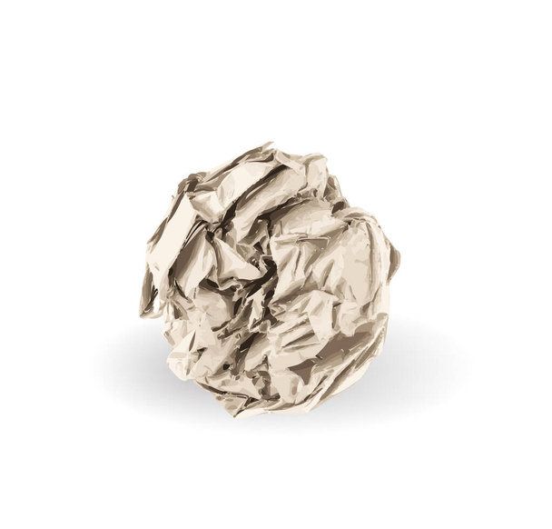 Zmačkaný papírový míč izolovaný na bílém pozadí. Přirozený hnědavý list dokumentu s texturou. Zmačkaný papír, Kraft Vintage Page Ball Vector Illustration - Vektor, obrázek